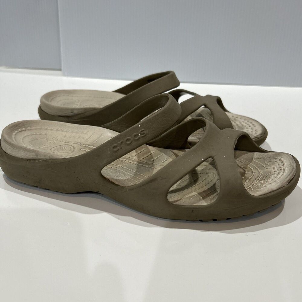 Meleen Slip On Slide Sandals Tan Synthetic Croslite Women's 10